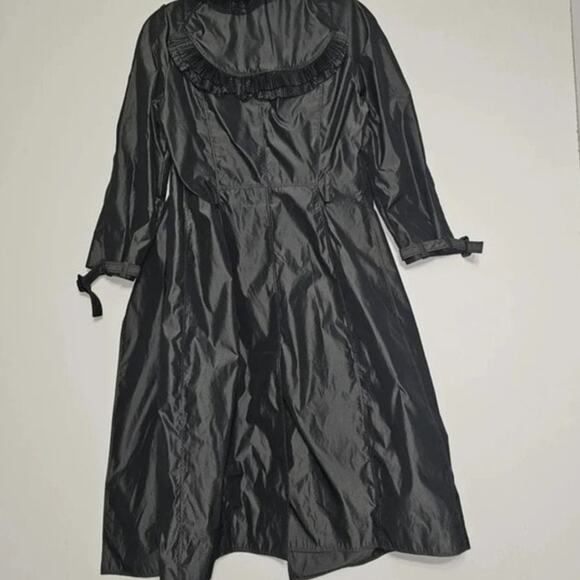 Burberry Vintage Trench Coat pleated/ ruffle trim collar Black Lightweight sz 42 - Picture 12 of 13